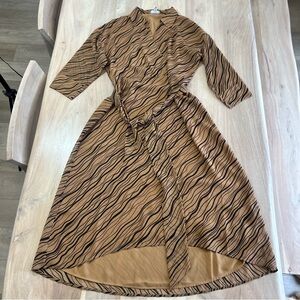 NEW Pure Collection Striped Asymmetrical Collared Midi Dress Size 8/10